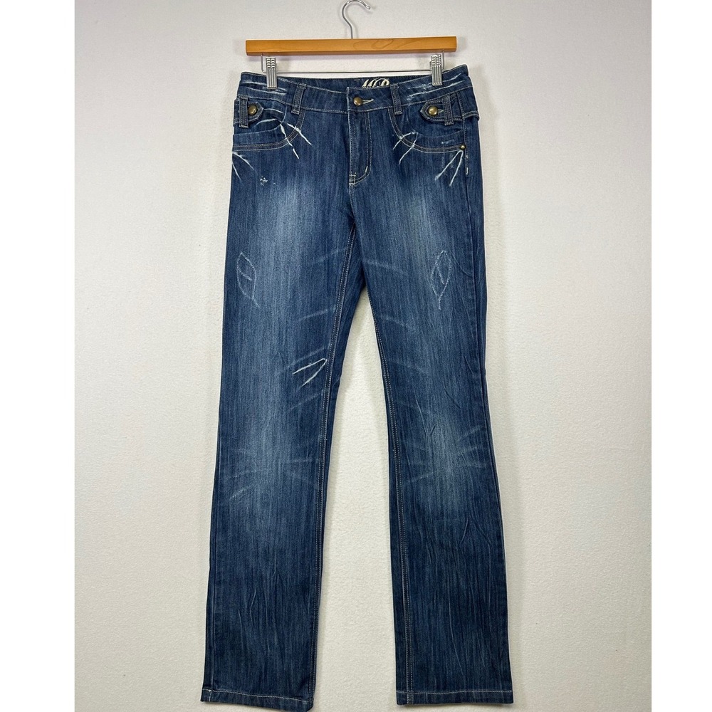 Y2K Grunge‎ Mich & Rich Womens 32 Blue Low Rise Straight Leg Distressed Jeans